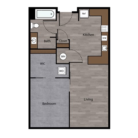 Floor plan for studio, 1 bath, 565 sqft